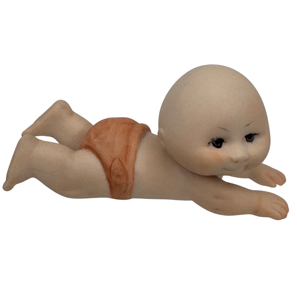 Vintage Bisque Baby Figurine Crawling Infant 1985 Mini 3.75" Retro Nursery Decor
